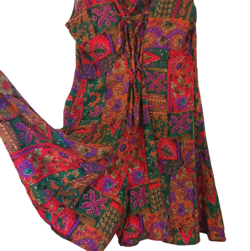 Vintage multi print patchwork button up romper la… - image 2